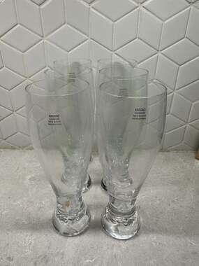 Set of 6 Crate & Barrel Krosno Direction Pilsner Beer Glasses Bubble Base Clear